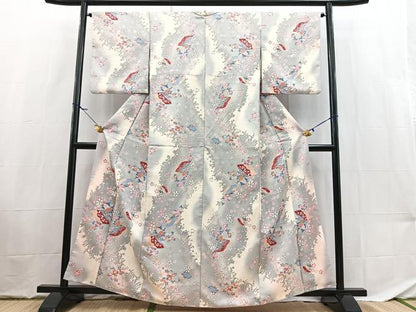 平和屋着物■小紋　扇面花文　洗える着物　BAAX9465yc