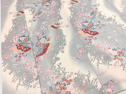 平和屋着物■小紋　扇面花文　洗える着物　BAAX9465yc