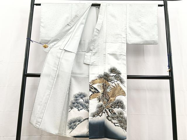 平和屋着物▽男性　色留訪問着　単衣　鷹笠松文　暈し染め　金彩　洗える着物　BAAX9467yc