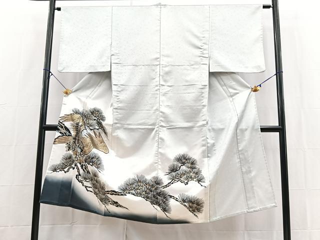 平和屋着物▽男性　色留訪問着　単衣　鷹笠松文　暈し染め　金彩　洗える着物　BAAX9467yc