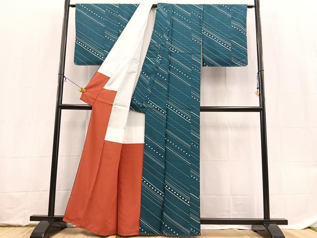 平和屋着物■小紋　斜線文　洗える着物　BAAX9468yc　