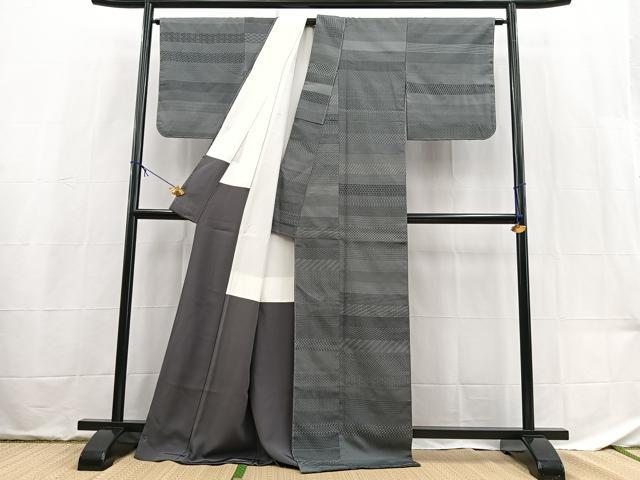 平和屋着物●江戸小紋　百柄　黒地　洗える着物　未使用　BAAX9469yc