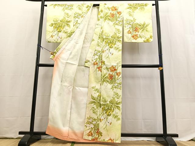 平和屋着物■小紋　草花文　暈し染め　洗える着物　BAAX9471yc