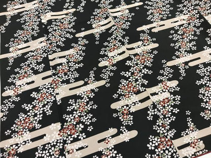 平和屋着物■小紋　エ霞桜文　黒地　洗える着物　BAAX9472yc