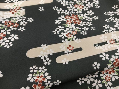 平和屋着物■小紋　エ霞桜文　黒地　洗える着物　BAAX9472yc