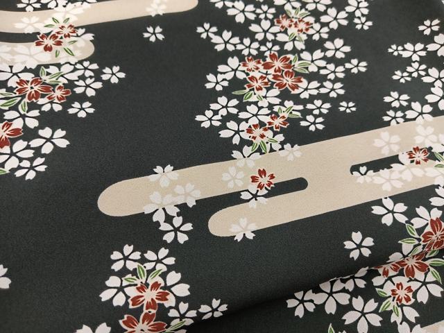 平和屋着物■小紋　エ霞桜文　黒地　洗える着物　BAAX9472yc