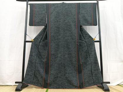 平和屋着物■小紋　霞文　黒地　洗える着物　BAAX9477yc
