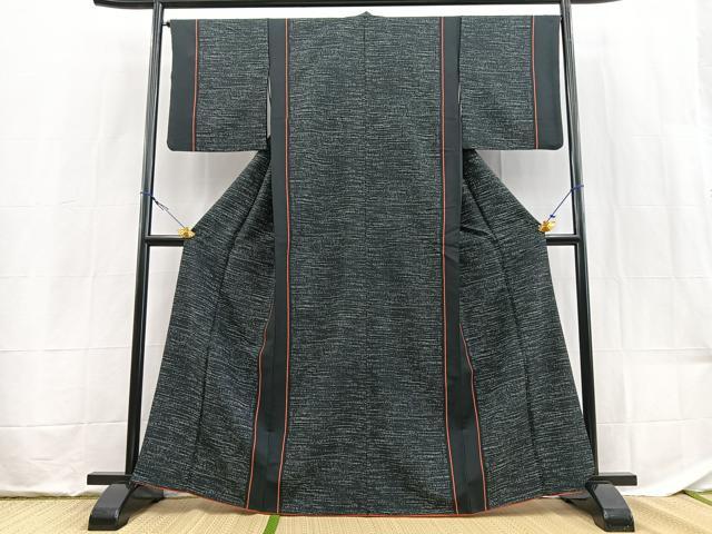 平和屋着物■小紋　霞文　黒地　洗える着物　BAAX9477yc