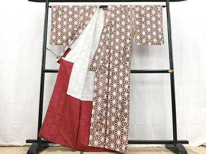 平和屋着物■小紋　麻の葉雪輪花文　洗える着物　BAAX9478yc