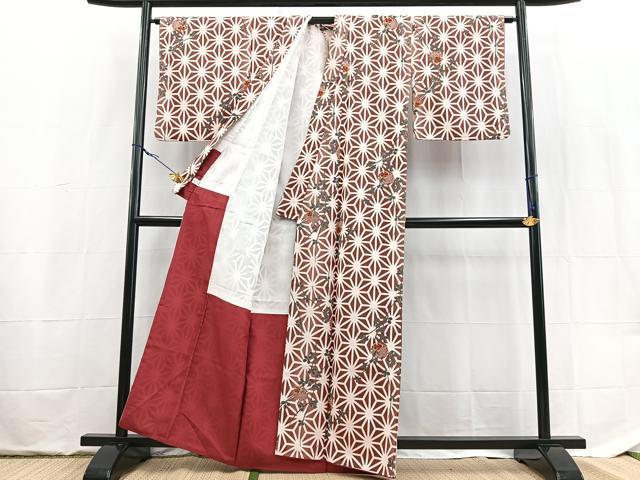平和屋着物■小紋　麻の葉雪輪花文　洗える着物　BAAX9478yc