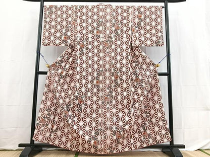 平和屋着物■小紋　麻の葉雪輪花文　洗える着物　BAAX9478yc