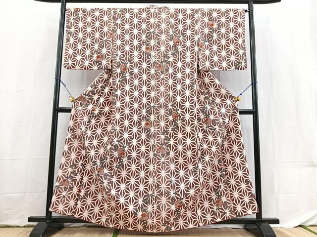 平和屋着物■小紋　麻の葉雪輪花文　洗える着物　BAAX9478yc