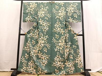 平和屋着物■小紋　草葉文　洗える着物　未使用　BAAX9482yc