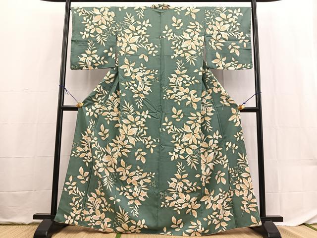 平和屋着物■小紋　草葉文　洗える着物　未使用　BAAX9482yc