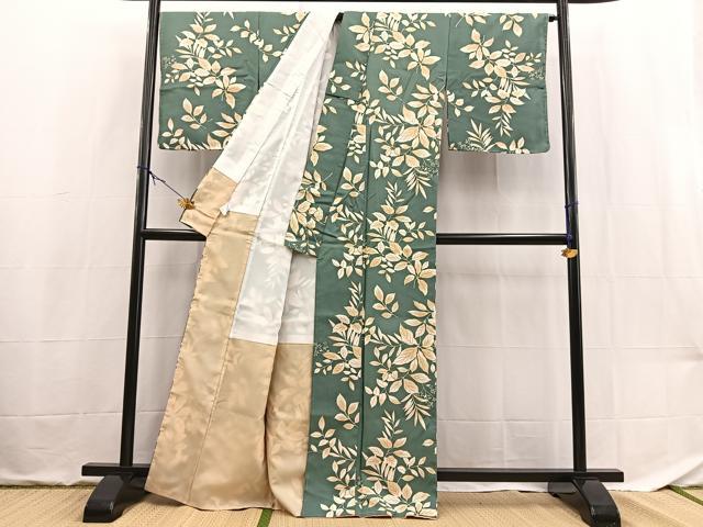 平和屋着物■小紋　草葉文　洗える着物　未使用　BAAX9482yc