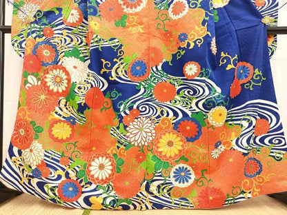 平和屋着物■振袖　駒刺繍　菊水文　金彩　洗える着物　BAAX9485yc