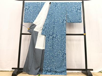 平和屋着物■小紋　切嵌草花文　洗える着物　BAAX9504yc