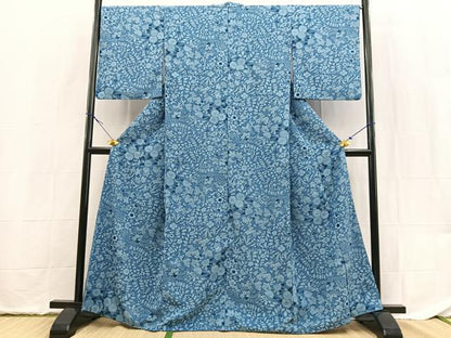 平和屋着物■小紋　切嵌草花文　洗える着物　BAAX9504yc