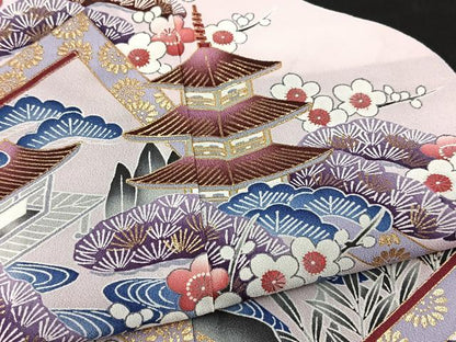 平和屋着物■黒留袖　松竹梅風景文　金彩　洗える着物　BAAX9509yc