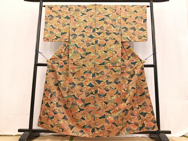 平和屋着物■小紋　鳳凰扇面花文　洗える着物　未使用　BAAX9512yc