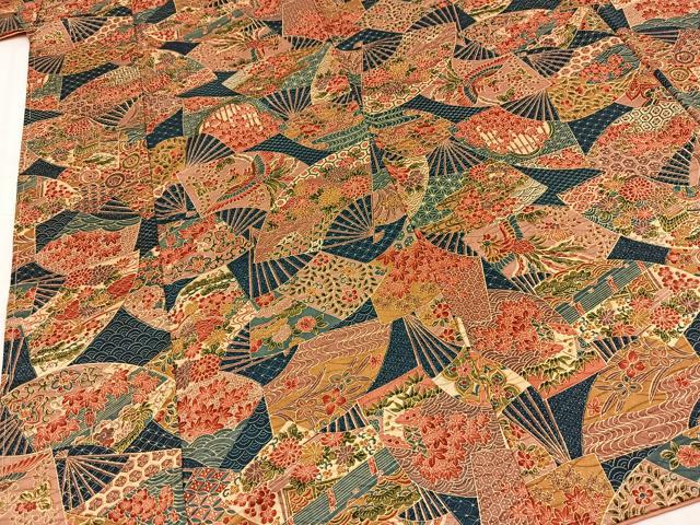 平和屋着物■小紋　鳳凰扇面花文　洗える着物　未使用　BAAX9512yc