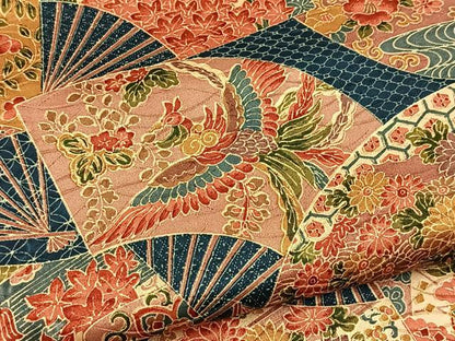 平和屋着物■小紋　鳳凰扇面花文　洗える着物　未使用　BAAX9512yc