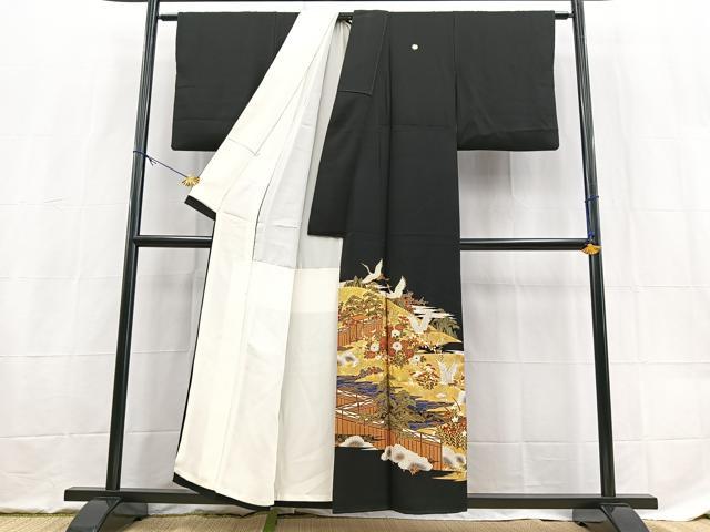 平和屋着物■豪華黒留袖　飛鶴風景文　金銀彩　正絹　逸品　BAAX9513yc