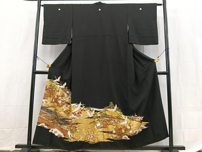 平和屋着物■豪華黒留袖　飛鶴風景文　金銀彩　正絹　逸品　BAAX9513yc