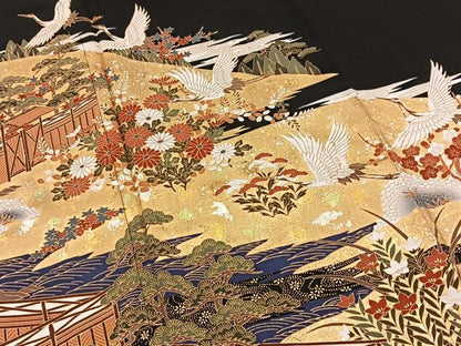 平和屋着物■豪華黒留袖　飛鶴風景文　金銀彩　正絹　逸品　BAAX9513yc
