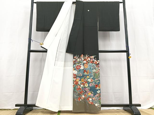 平和屋着物■豪華黒留袖　友禅　作家物　鴛鴦花文　正絹　逸品　BAAX9516yc