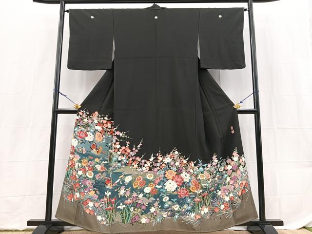 平和屋着物■豪華黒留袖　友禅　作家物　鴛鴦花文　正絹　逸品　BAAX9516yc