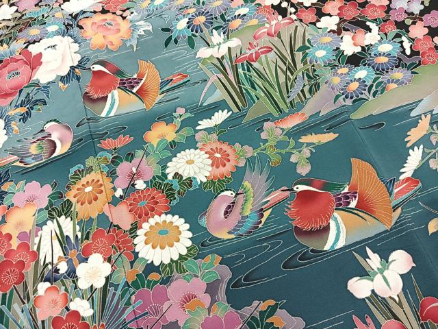 平和屋着物■豪華黒留袖　友禅　作家物　鴛鴦花文　正絹　逸品　BAAX9516yc
