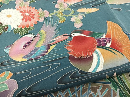 平和屋着物■豪華黒留袖　友禅　作家物　鴛鴦花文　正絹　逸品　BAAX9516yc