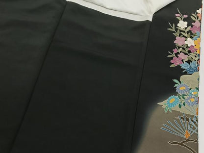 平和屋着物■豪華黒留袖　友禅　作家物　鴛鴦花文　正絹　逸品　BAAX9516yc