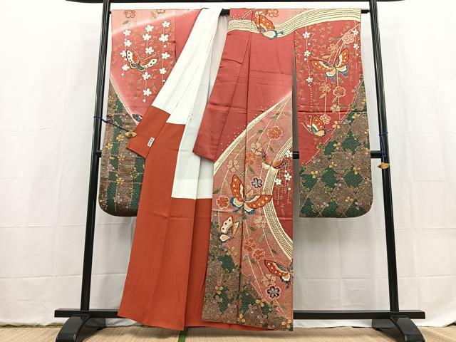 平和屋着物■豪華振袖　花蝶文　暈し染め　金彩　正絹　逸品　BAAX9518yc