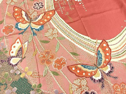 平和屋着物■豪華振袖　花蝶文　暈し染め　金彩　正絹　逸品　BAAX9518yc