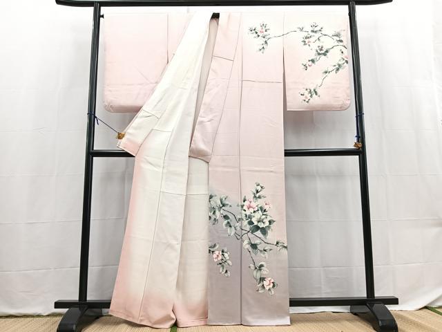 平和屋着物■訪問着　作家物　手描き　椿文　暈し染め　正絹　逸品　BAAX9523yc