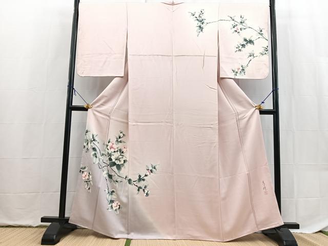 平和屋着物■訪問着　作家物　手描き　椿文　暈し染め　正絹　逸品　BAAX9523yc