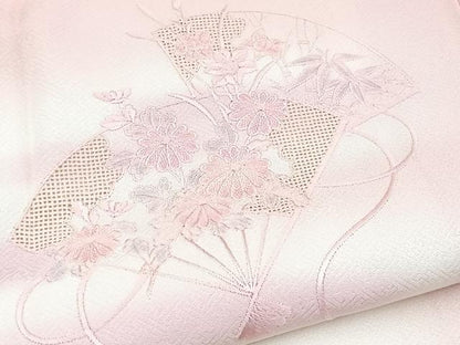 平和屋着物■中国三大刺繍　汕頭刺繍　スワトウ刺繍　訪問着　総刺繍　扇花文　暈し染め　やまと誂製　正絹　逸品　BAAX9524yc