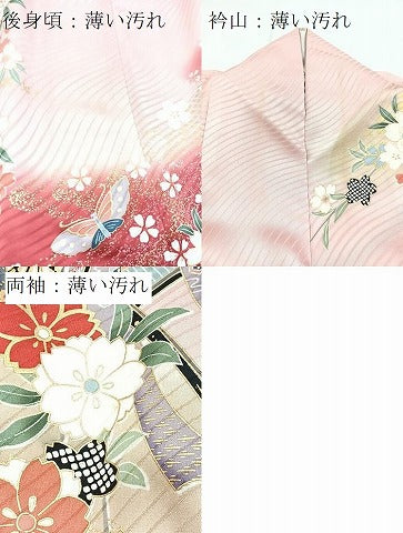 平和屋着物■豪華振袖　駒刺繍　御所車花蝶文　暈し染め　金彩　正絹　逸品　BAAX9525yc