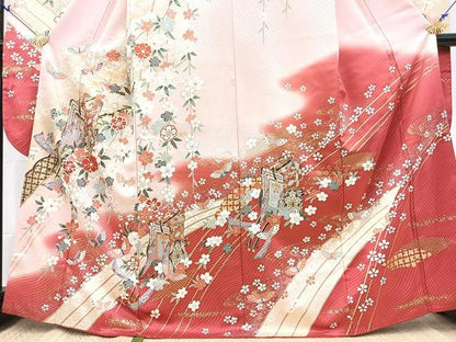 平和屋着物■豪華振袖　駒刺繍　御所車花蝶文　暈し染め　金彩　正絹　逸品　BAAX9525yc