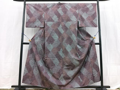 平和屋着物■上質な紬　幾何学文様　正絹　逸品　BAAX9527yc