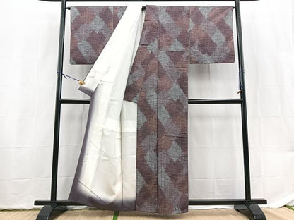 平和屋着物■上質な紬　幾何学文様　正絹　逸品　BAAX9527yc