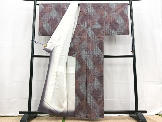 平和屋着物■上質な紬　幾何学文様　正絹　逸品　BAAX9527yc