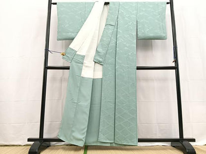 平和屋着物■上質な色無地　菱つなぎ花地紋　水浅葱色　正絹　逸品　BAAX9528yc