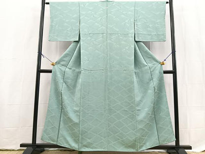 平和屋着物■上質な色無地　菱つなぎ花地紋　水浅葱色　正絹　逸品　BAAX9528yc