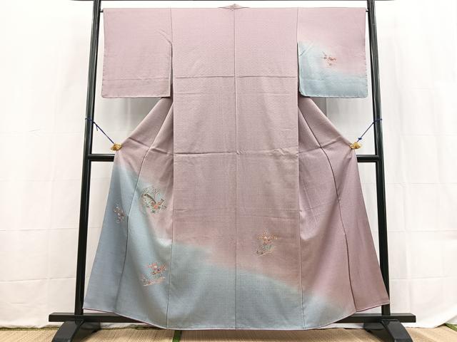 平和屋着物■訪問着　総刺繍　渡り橋花文　暈し染め　金彩　正絹　逸品　BAAX9529yc