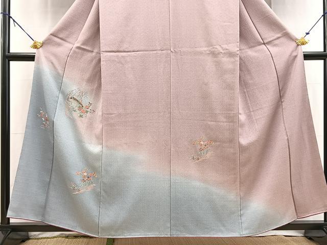 平和屋着物■訪問着　総刺繍　渡り橋花文　暈し染め　金彩　正絹　逸品　BAAX9529yc