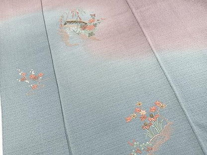 平和屋着物■訪問着　総刺繍　渡り橋花文　暈し染め　金彩　正絹　逸品　BAAX9529yc