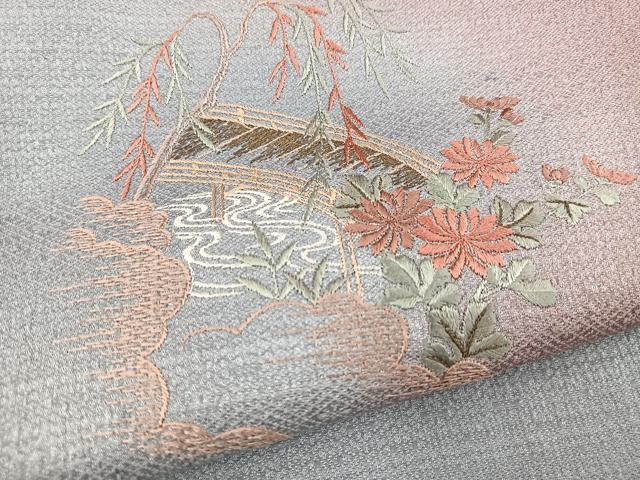 平和屋着物■訪問着　総刺繍　渡り橋花文　暈し染め　金彩　正絹　逸品　BAAX9529yc